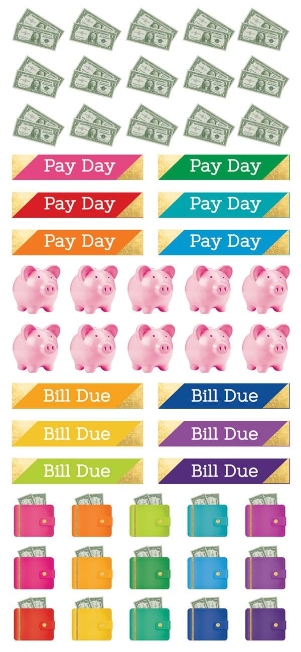 planner stickers featuring budget functional stickers with gold details.