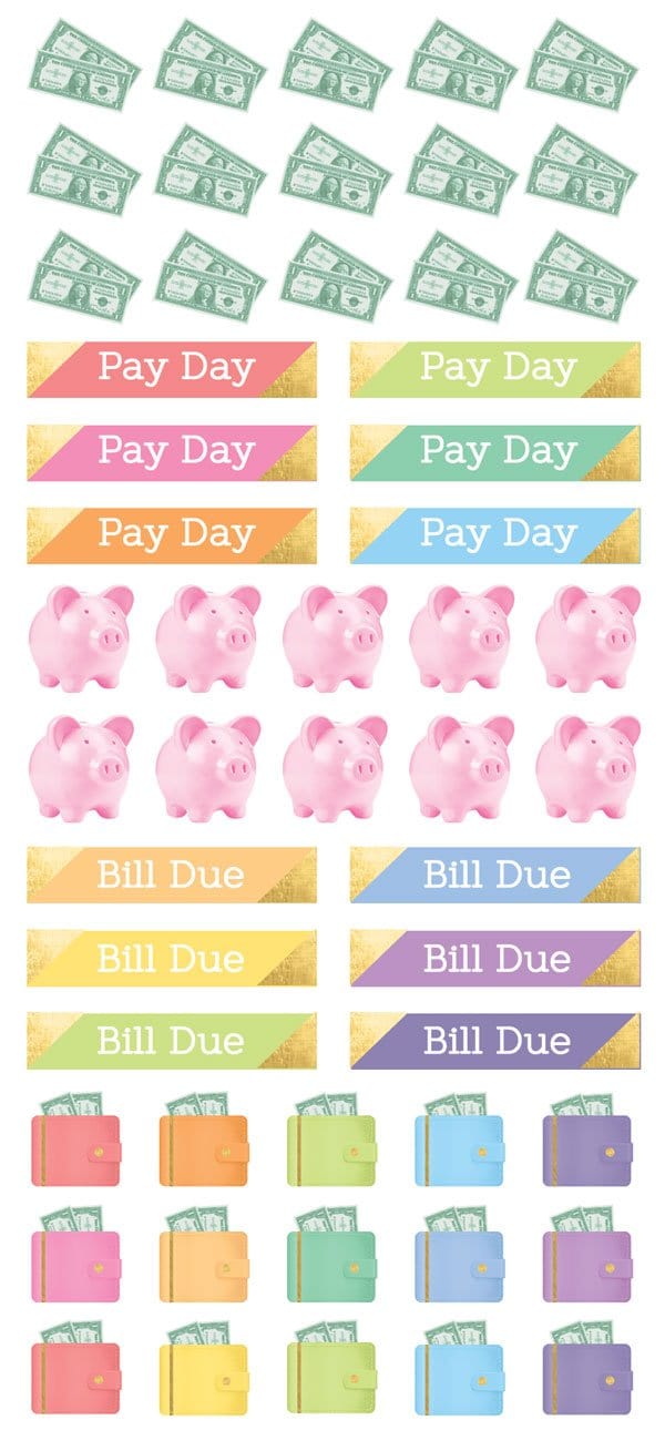 planner stickers featuring budget functional stickers with gold details.