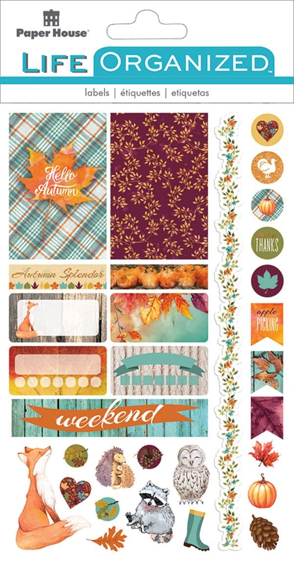 planner stickers featuring autumn woods shown in package