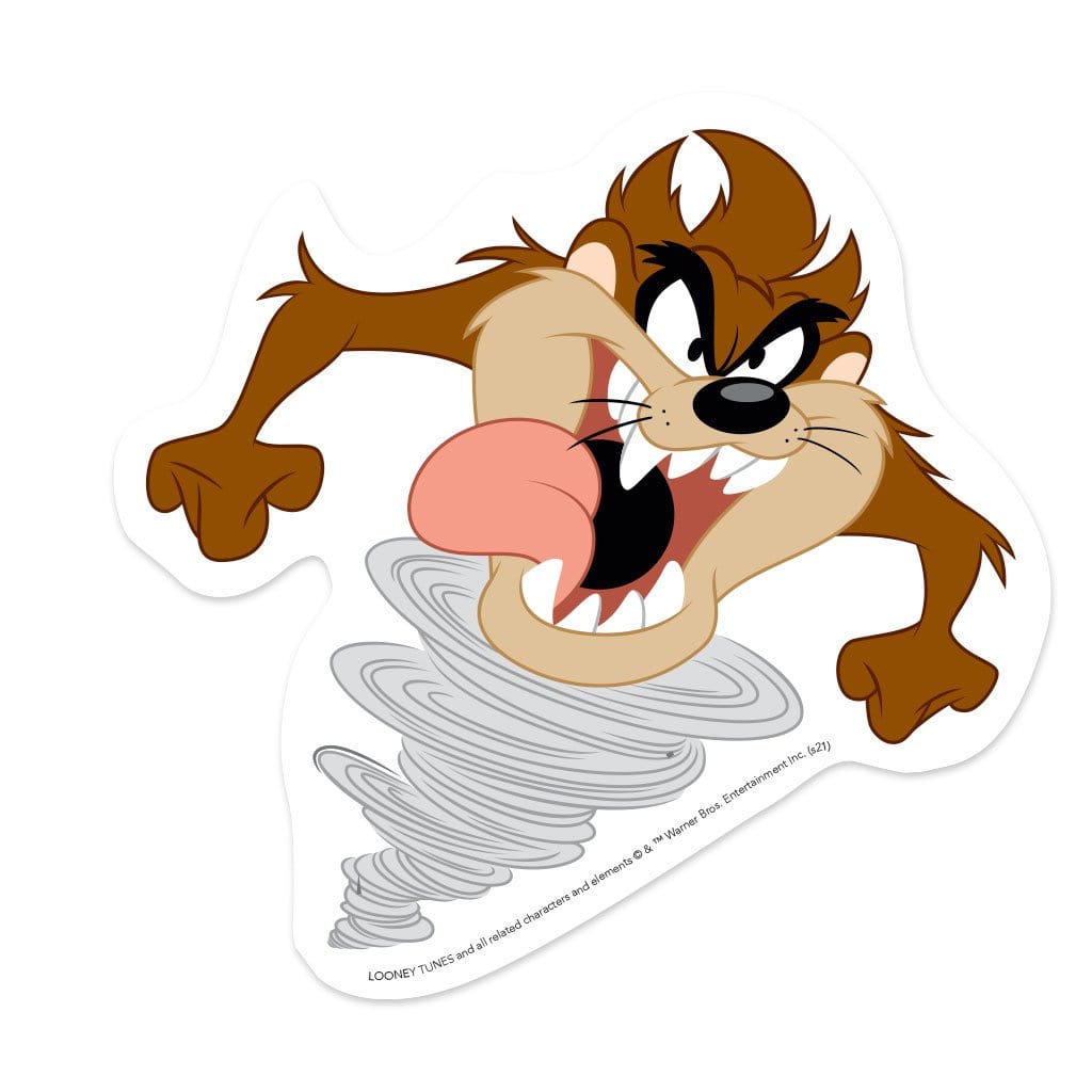 vinyl laptop sticker featuring a diecut Tasmanian Devil illustration.