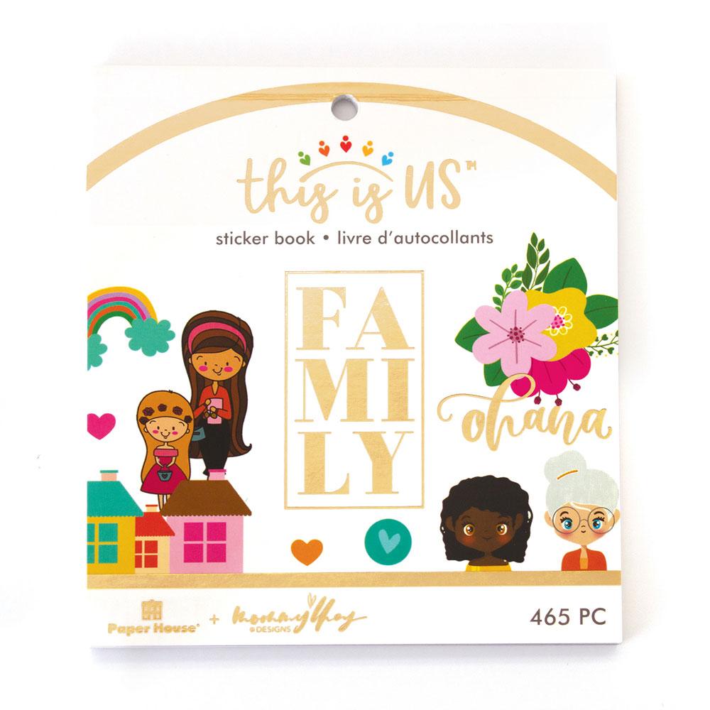 TIU-0016 - Planner Stickers Set - Mommy Lhey - Family - Colorful sticker book package featuring "This is Us" and "Family" text with illustrated diverse family members, flowers, rainbow, and house designs
