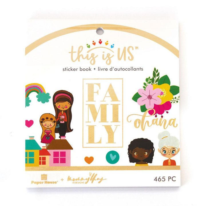 TIU-0016 - Planner Stickers Set - Mommy Lhey - Family - Colorful sticker book package featuring "This is Us" and "Family" text with illustrated diverse family members, flowers, rainbow, and house designs