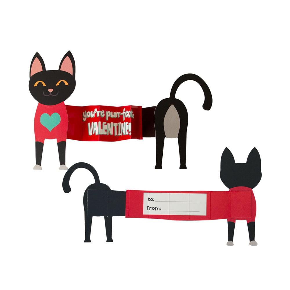 VPL-7015E - Valentine Cards Set - Super Stretch Pets - Two black cats wearing red bands with Valentine messages: one says "you&